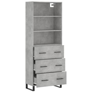 Stylish Highboard in Concrete Grey - 69.5x34x180 cm