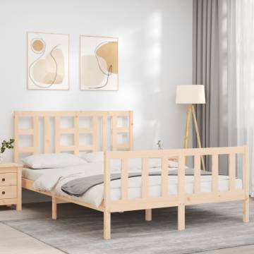 Solid Wood Bed Frame with Headboard - 140x200 cm | Hipomarket