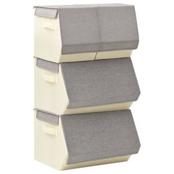 Stackable Storage Box Set of 4 - Grey & Cream | Hipo Market