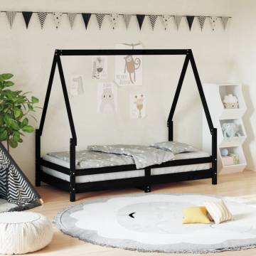 Kids Bed Frame Black 80x160 cm - Solid Pine Wood