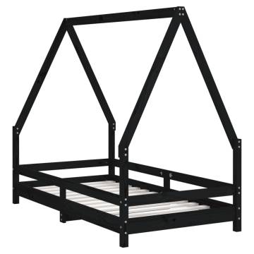 Kids Bed Frame Black 80x160 cm - Solid Pine Wood