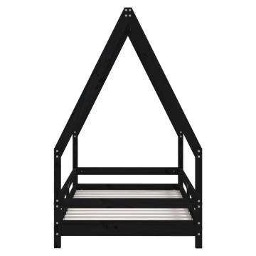 Kids Bed Frame Black 80x160 cm - Solid Pine Wood