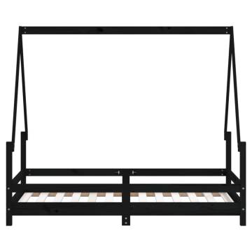 Kids Bed Frame Black 80x160 cm - Solid Pine Wood