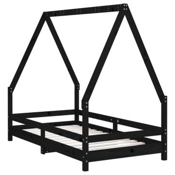 Kids Bed Frame Black 80x160 cm - Solid Pine Wood