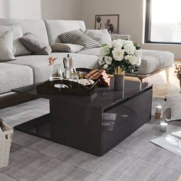 High Gloss Grey Coffee Table - 80x80x31 cm - Durable & Stylish