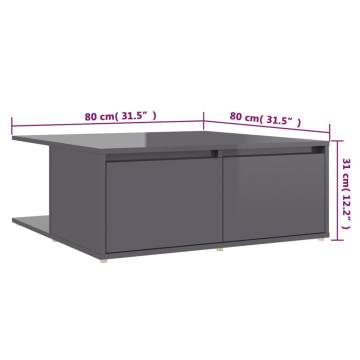 High Gloss Grey Coffee Table - 80x80x31 cm - Durable & Stylish