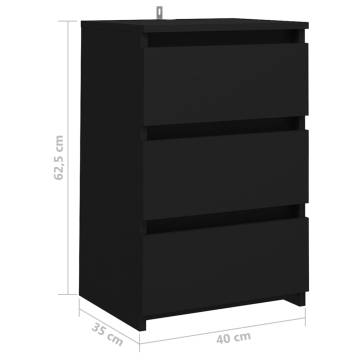 Stylish Black Bed Cabinet - 40x35x62.5 cm Engineered Wood