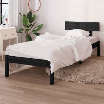 Black Solid Wood Pine Bed Frame 100x200 cm - Modern Bedroom