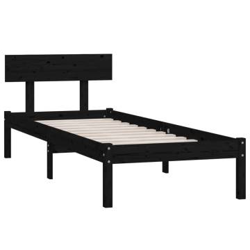 Black Solid Wood Pine Bed Frame 100x200 cm - Modern Bedroom