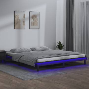 Grey LED Bed Frame 160x200 cm - Solid Wood Design