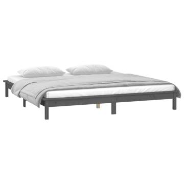 Grey LED Bed Frame 160x200 cm - Solid Wood Design