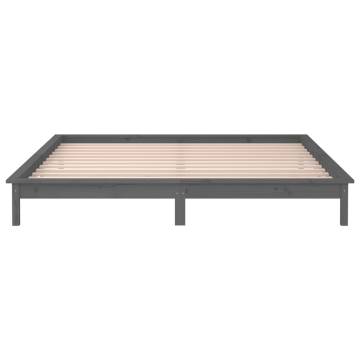 Grey LED Bed Frame 160x200 cm - Solid Wood Design