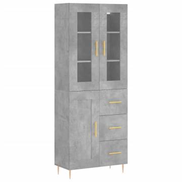 Stylish Highboard in Concrete Grey - 69.5x34x180 cm