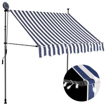 Manual Retractable Awning with LED - 200 cm Blue & White