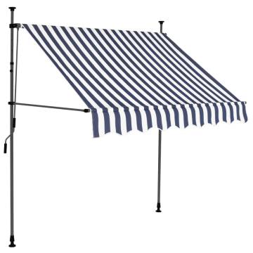 Manual Retractable Awning with LED - 200 cm Blue & White