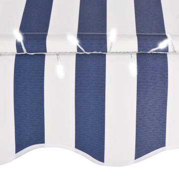 Manual Retractable Awning with LED - 200 cm Blue & White