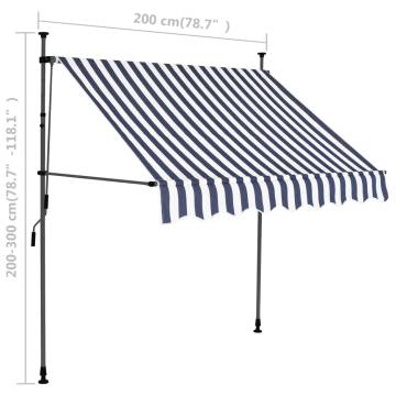 Manual Retractable Awning with LED - 200 cm Blue & White