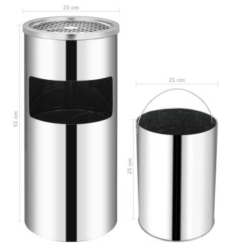 Elegant Stainless Steel Wall Ashtray Dustbin - 26L Capacity