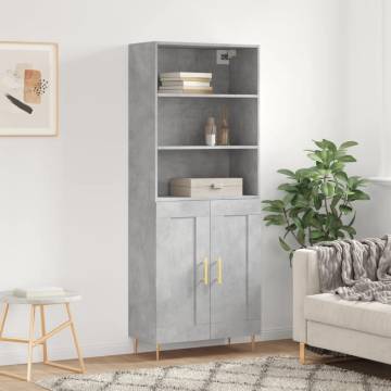 Elegant Highboard in Concrete Grey | Stylish Engineered Wood Storage