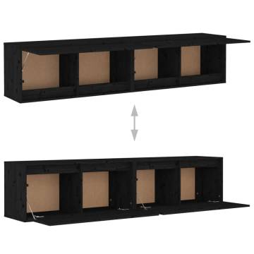 Stylish Wall Cabinets - 2 pcs Black Solid Pine | Hipomarket