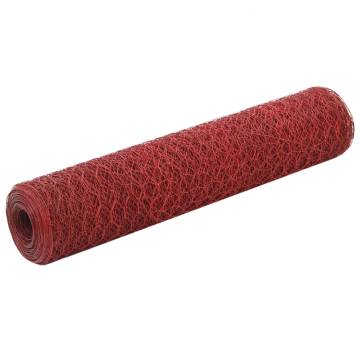 Red PVC Coated Chicken Wire Fence - 25x0.75m