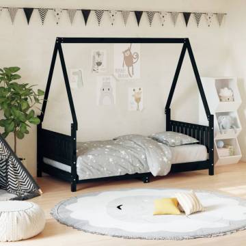 Kids Bed Frame Black 80x160 cm | Solid Pine Wood