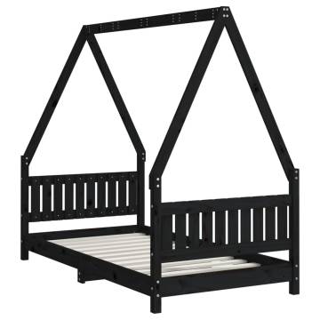 Kids Bed Frame Black 80x160 cm | Solid Pine Wood