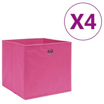 Stylish Pink Storage Boxes - 4 Pcs Non-Woven Fabric | Hipomarket