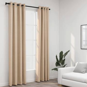 Linen-Look Blackout Curtains - Beige 140x245cm (2pcs)