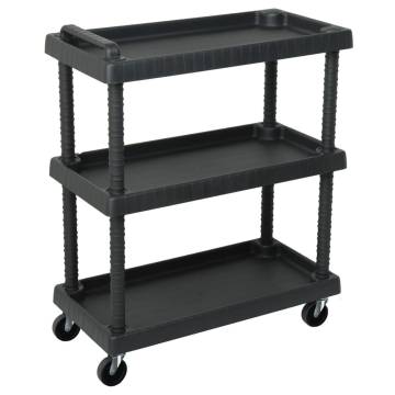 3-Tier Tool Trolley - Black Workshop Storage & Transport