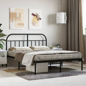 Metal Bed Frame with Headboard Black - 135x190 cm Double