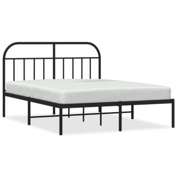 Metal Bed Frame with Headboard Black - 135x190 cm Double