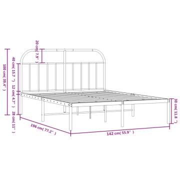 Metal Bed Frame with Headboard Black - 135x190 cm Double