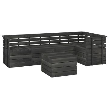 6 Piece Garden Pallet Lounge Set - Solid Pinewood Dark Grey