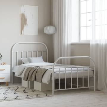 Elegant White Metal Bed Frame with Headboard & Footboard 100x200 cm