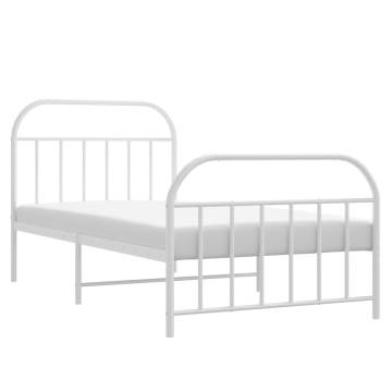 Elegant White Metal Bed Frame with Headboard & Footboard 100x200 cm