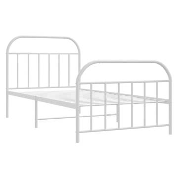 Elegant White Metal Bed Frame with Headboard & Footboard 100x200 cm