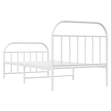 Elegant White Metal Bed Frame with Headboard & Footboard 100x200 cm