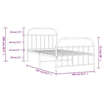 Elegant White Metal Bed Frame with Headboard & Footboard 100x200 cm