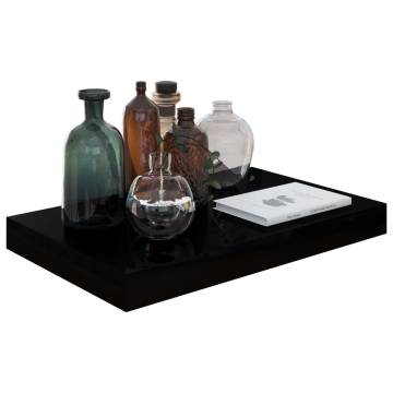 High Gloss Black Floating Wall Shelves - 4 pcs Set