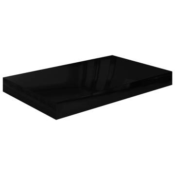 High Gloss Black Floating Wall Shelves - 4 pcs Set