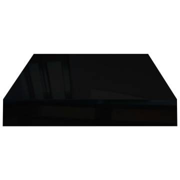 High Gloss Black Floating Wall Shelves - 4 pcs Set