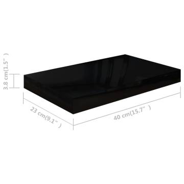 High Gloss Black Floating Wall Shelves - 4 pcs Set