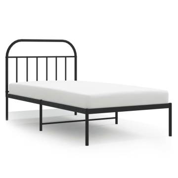 Metal Bed Frame with Headboard Black 100x190 cm | Hipo Market