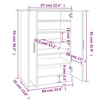 Shoe Cabinet White 60x35x92 cm | Durable Engineered Wood