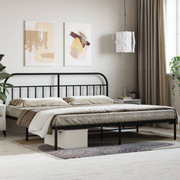 Metal Bed Frame with Headboard - Black, 193x203 cm - HipoMarket