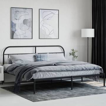 Metal Bed Frame with Headboard - Black, 193x203 cm - HipoMarket