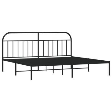 Metal Bed Frame with Headboard - Black, 193x203 cm - HipoMarket