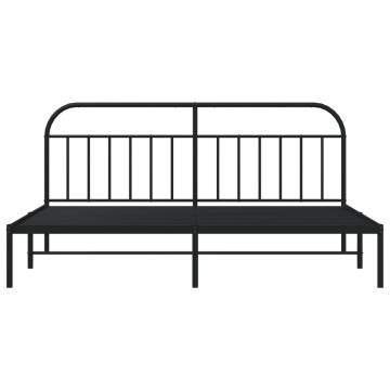 Metal Bed Frame with Headboard - Black, 193x203 cm - HipoMarket