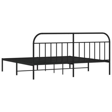 Metal Bed Frame with Headboard - Black, 193x203 cm - HipoMarket